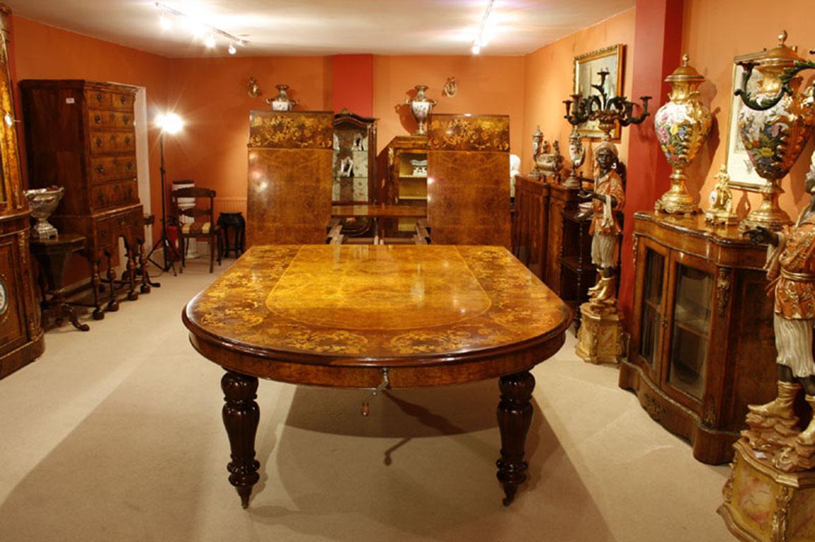 Vintage 5 Meter Marquetry Extending Burr Walnut Dining Table 2