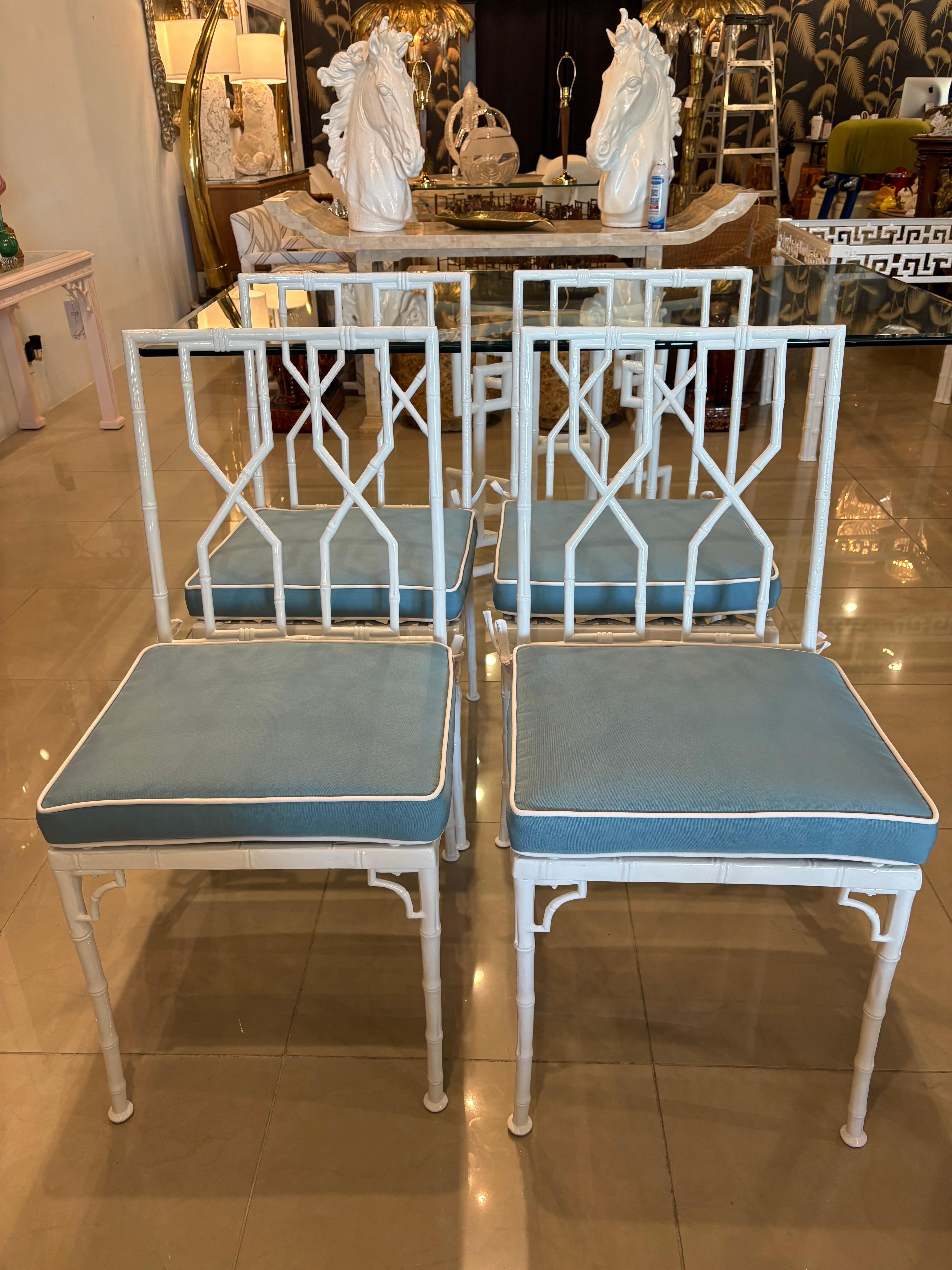 Vintage 5 Pc Faux Bamboo Greek Key Patio Dining Game Table & Chairs Restaurato in vendita 9