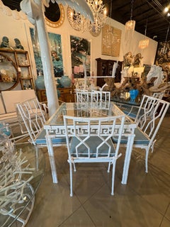 Vintage 5 Pc Faux Bamboo Greek Key Patio Dining Game Table & Chairs Restaurato