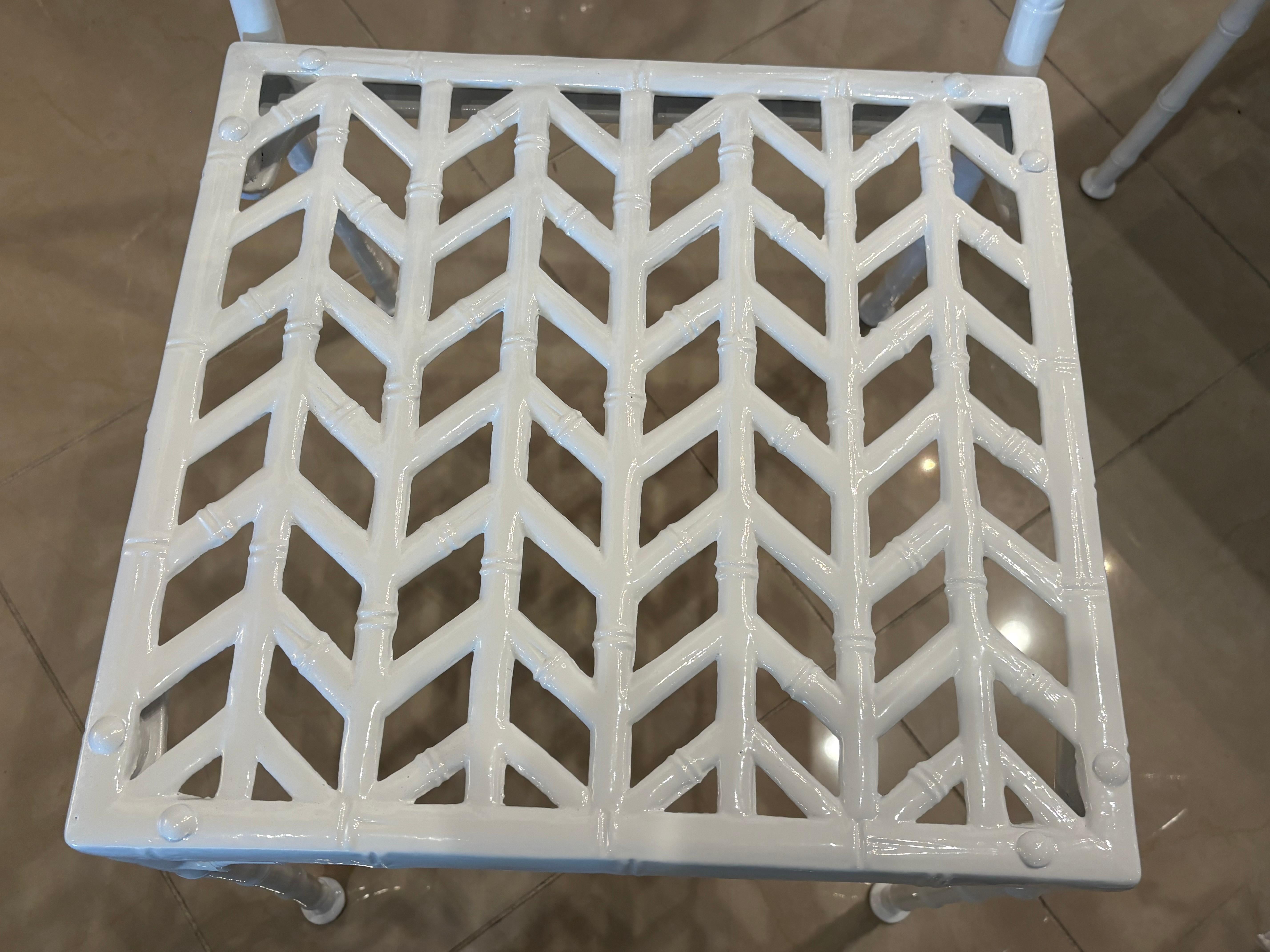 Vintage 5 Pc Faux Bamboo Greek Key Patio Dining Game Table & Chairs Restaurato in vendita 12