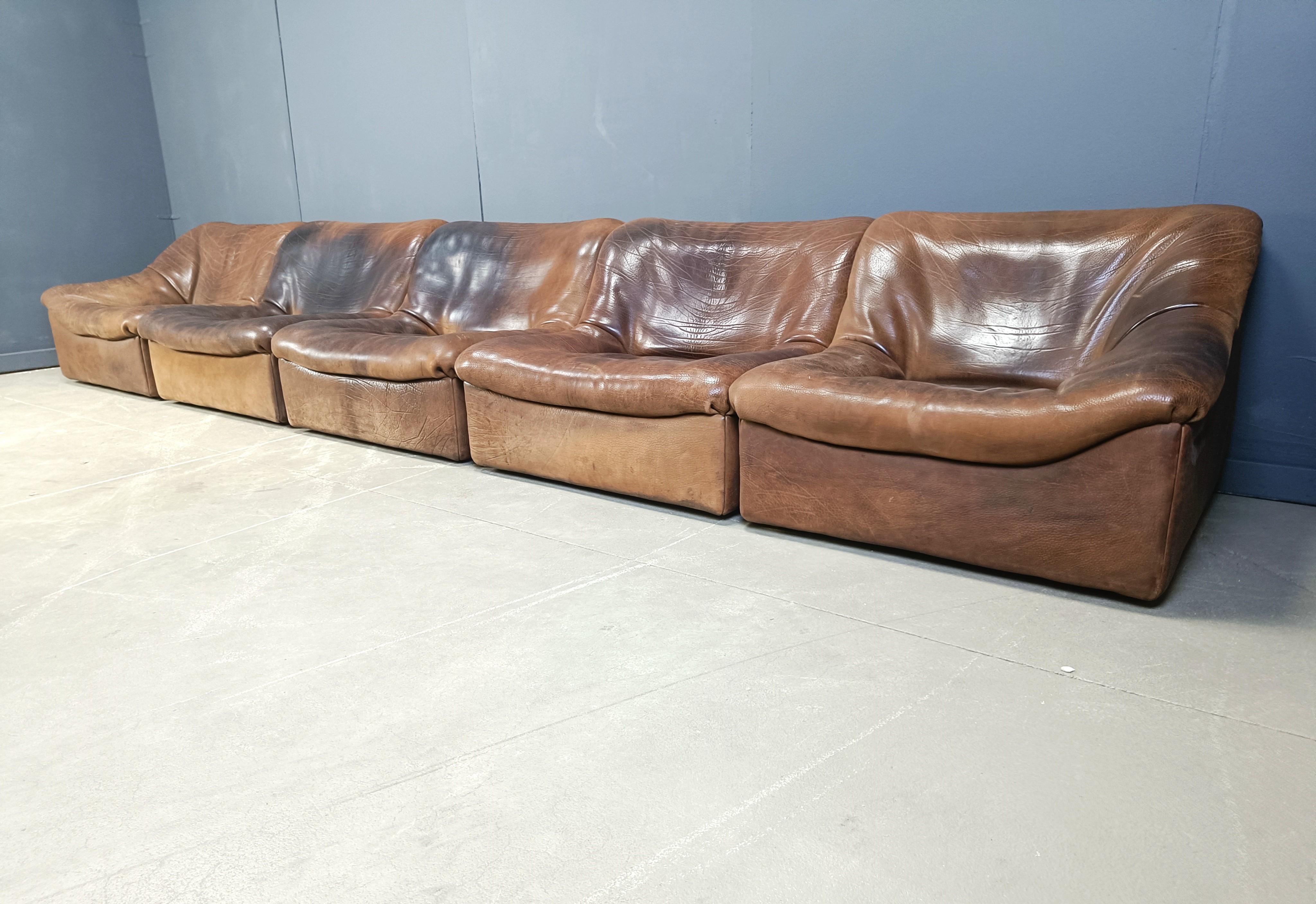 Mid-Century Modern Canapé modulaire 5 pièces en cuir DS46 par De Sede, 1970 en vente