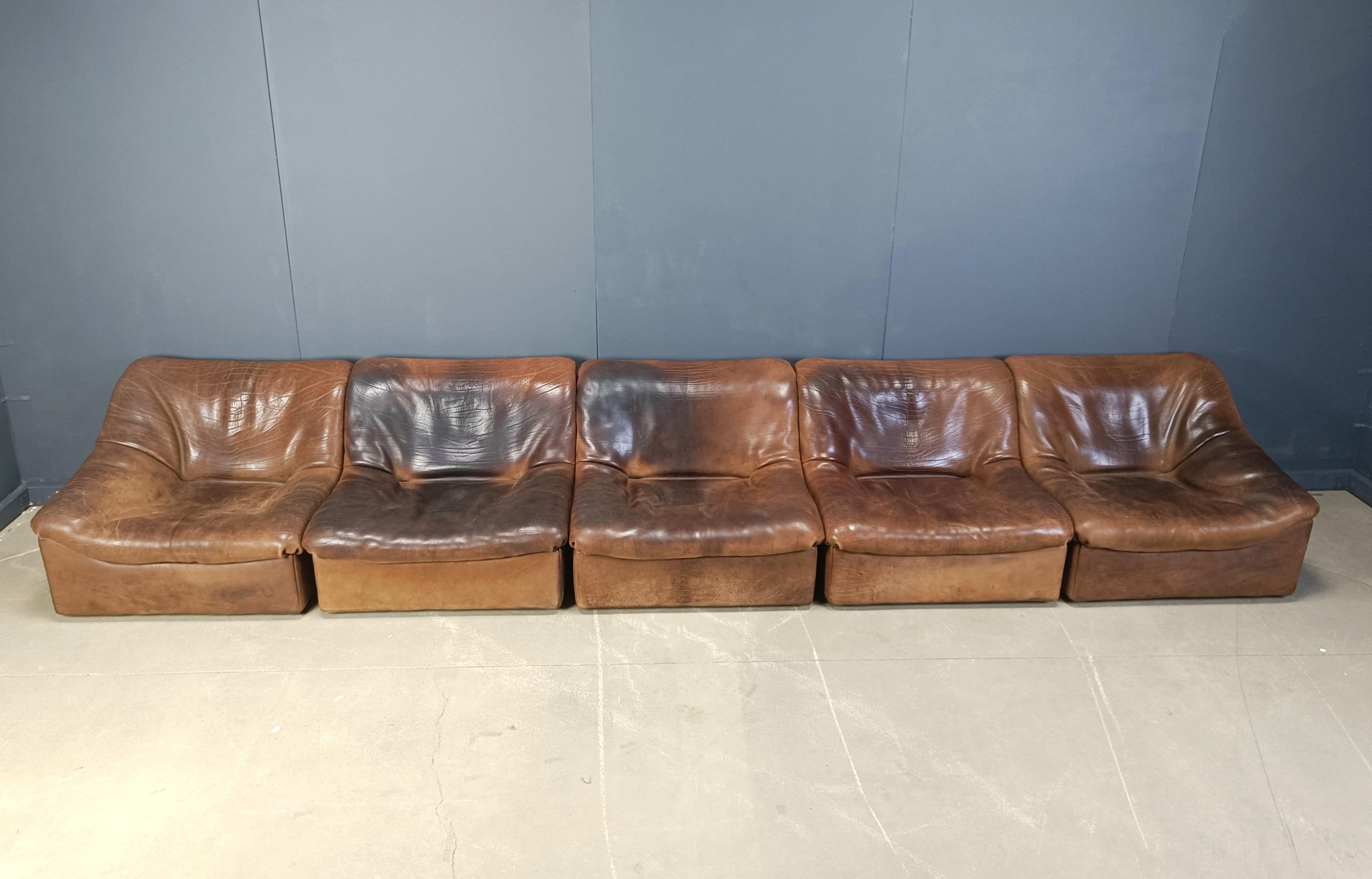 italien Canapé modulaire 5 pièces en cuir DS46 par De Sede, 1970 en vente