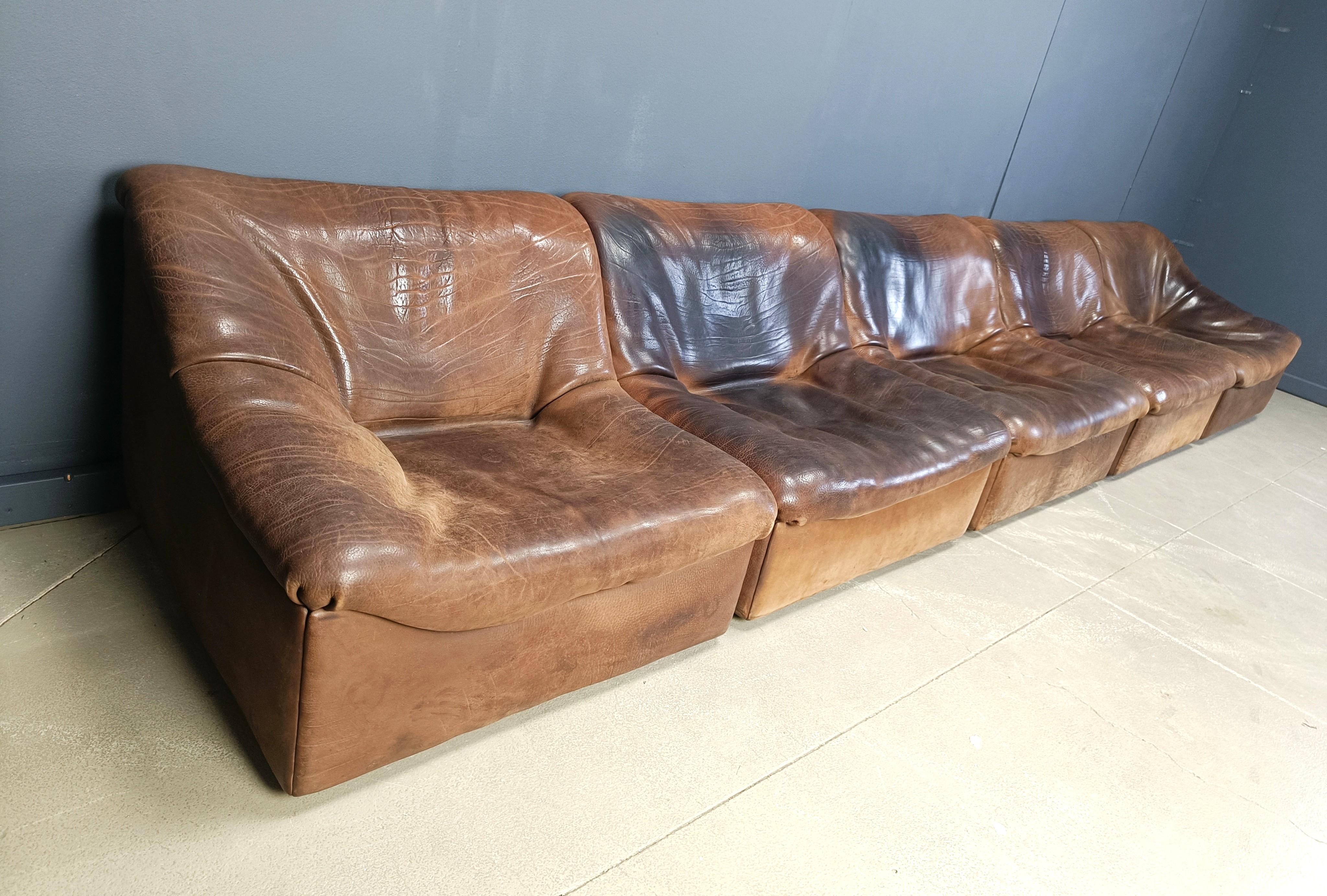 Canapé modulaire 5 pièces en cuir DS46 par De Sede, 1970 Bon état - En vente à Leuven, Vlaams Gewest
