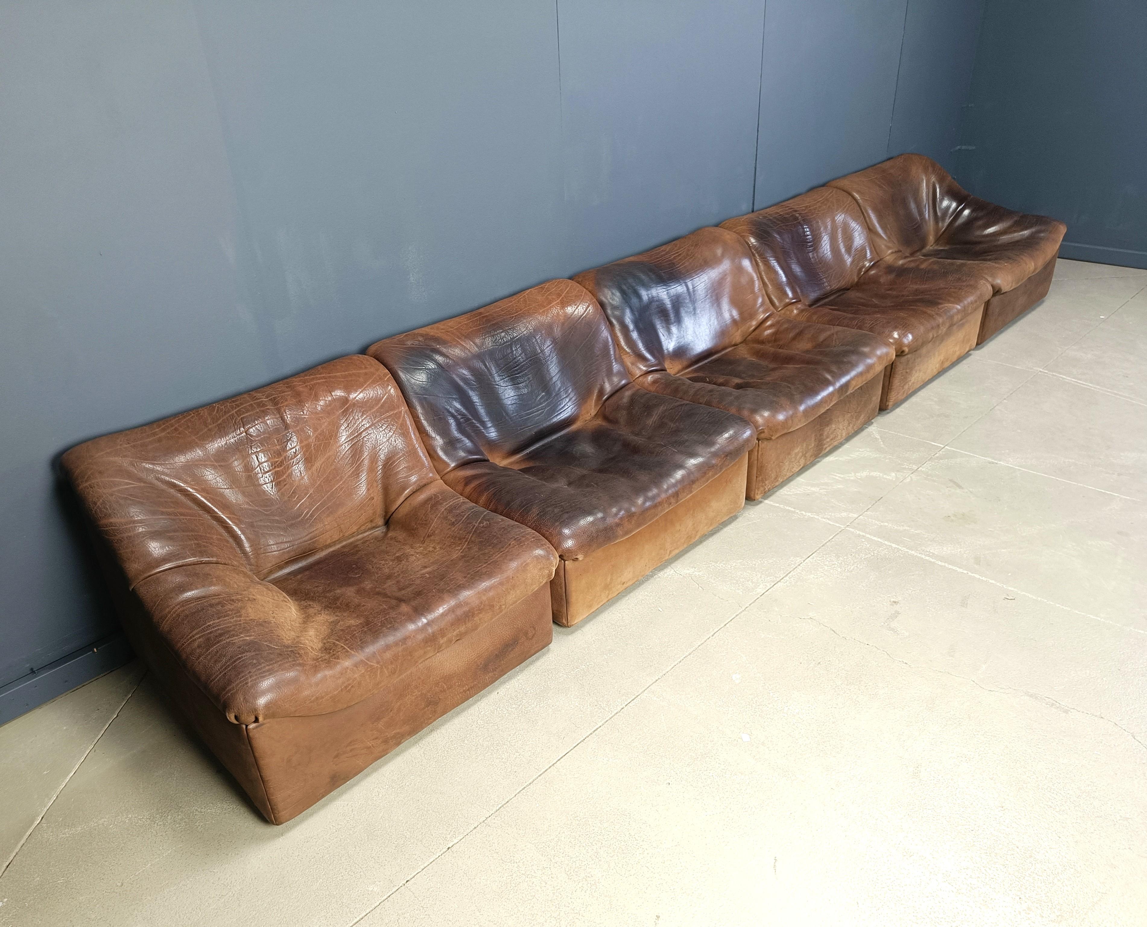 Fin du 20e siècle Canapé modulaire 5 pièces en cuir DS46 par De Sede, 1970 en vente