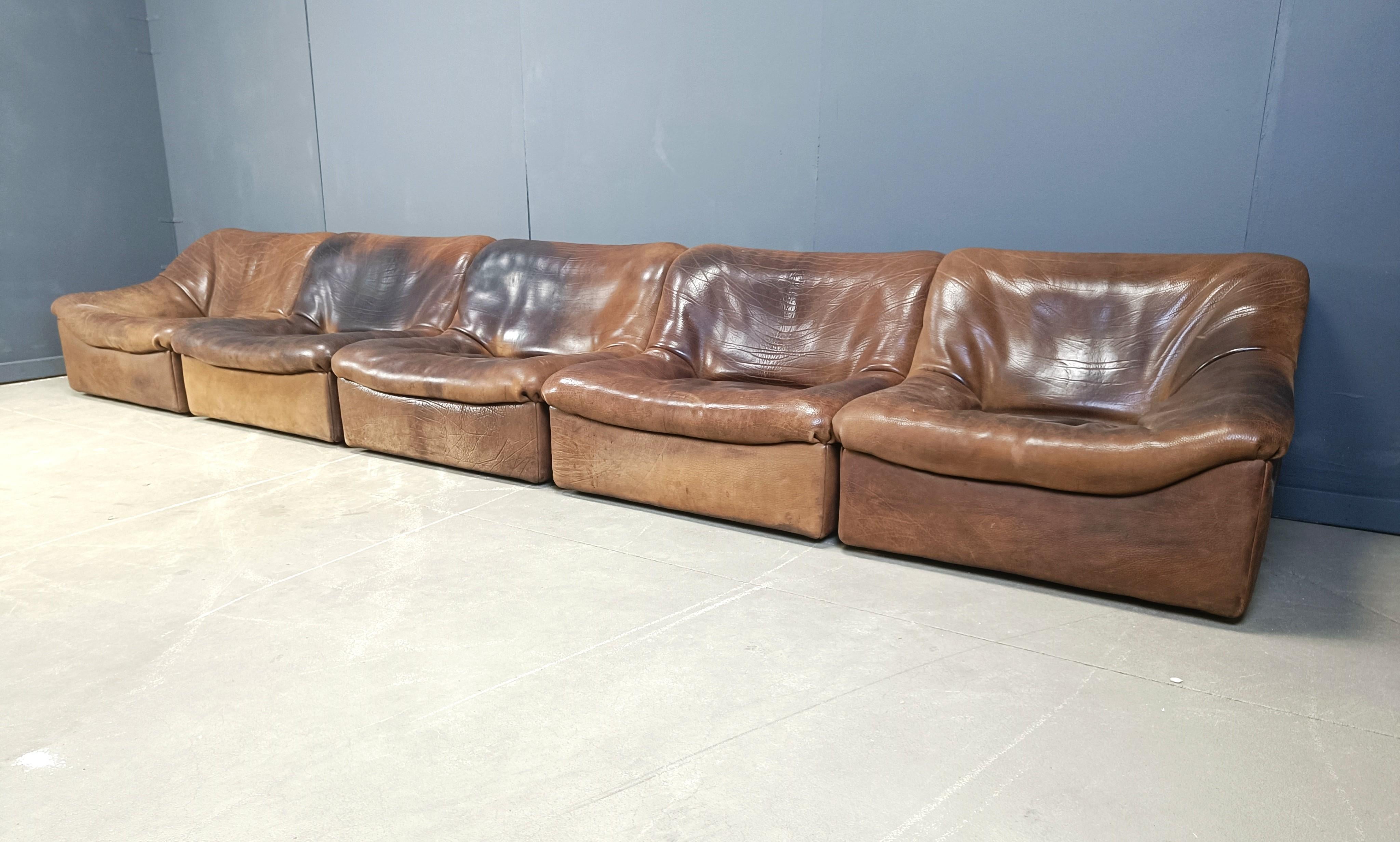 Canapé modulaire 5 pièces en cuir DS46 par De Sede, 1970 en vente 1