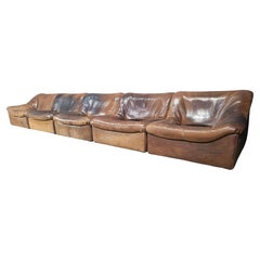 Vintage 5 pc leather DS46 modular sofa by De Sede, 1970s