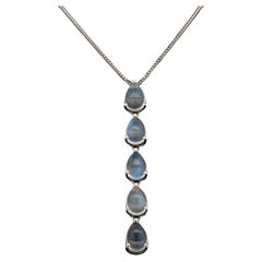 Vintage 5 Pear Moonstone Gold Drop Necklace