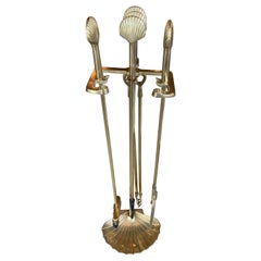Vintage 5 Piece Brass Palm Beach Seashell Shell Fireplace Tools Set
