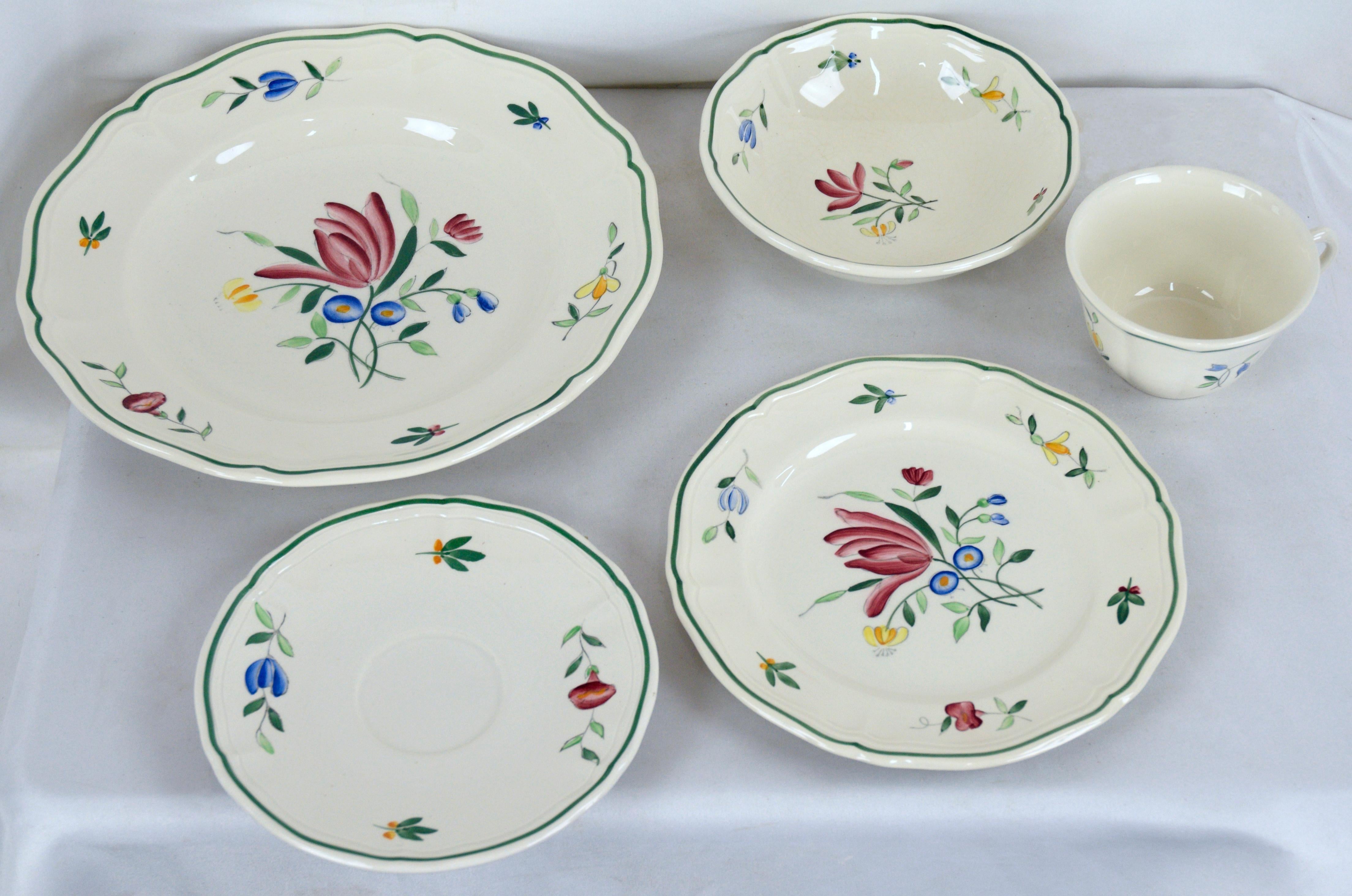 French Provincial Vintage 5-Piece Longchamp Tulip Place Setting, Set of 12, France