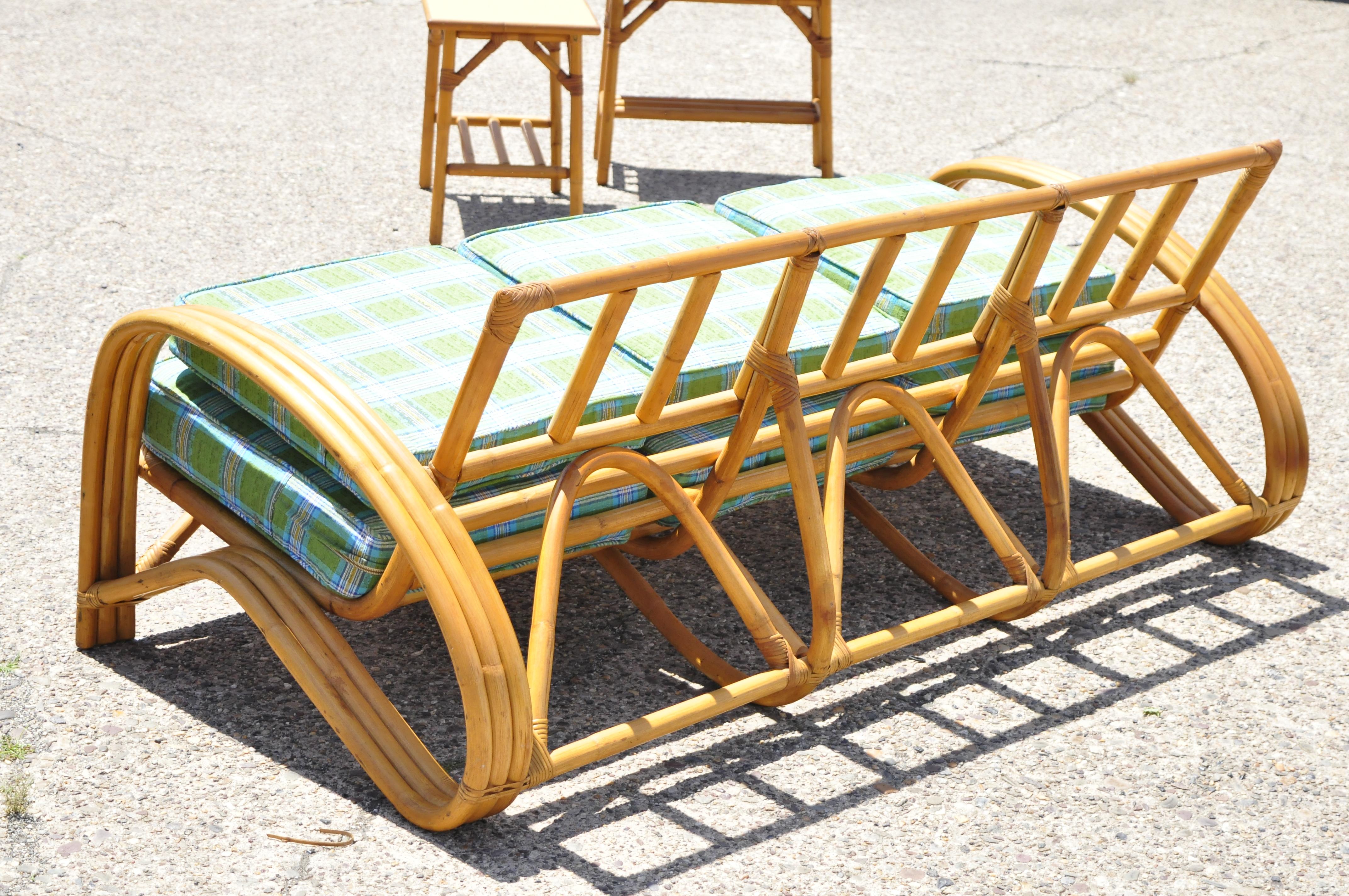 Wood Vintage 5-Piece Rattan Bamboo Pretzel Sunroom Tiki Living Room Sofa Chair Set