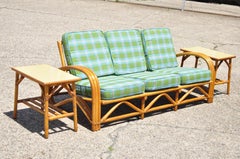 Vintage 5-Piece Rattan Bamboo Pretzel Sunroom Tiki Living Room Sofa Chair Set