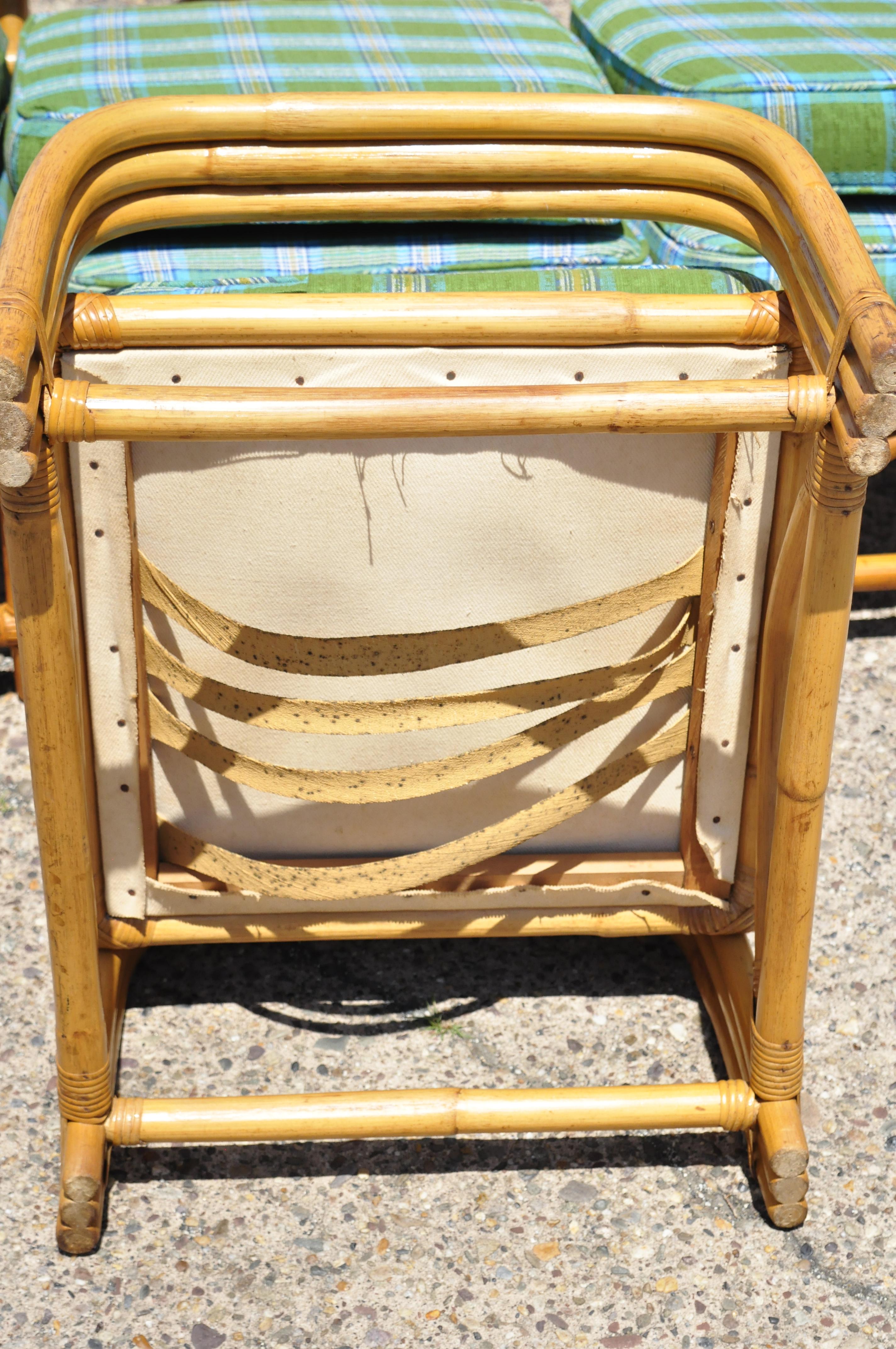 20th Century Vintage 5-Piece Rattan Bamboo Pretzel Sunroom Tiki Living Room Sofa Chair Set