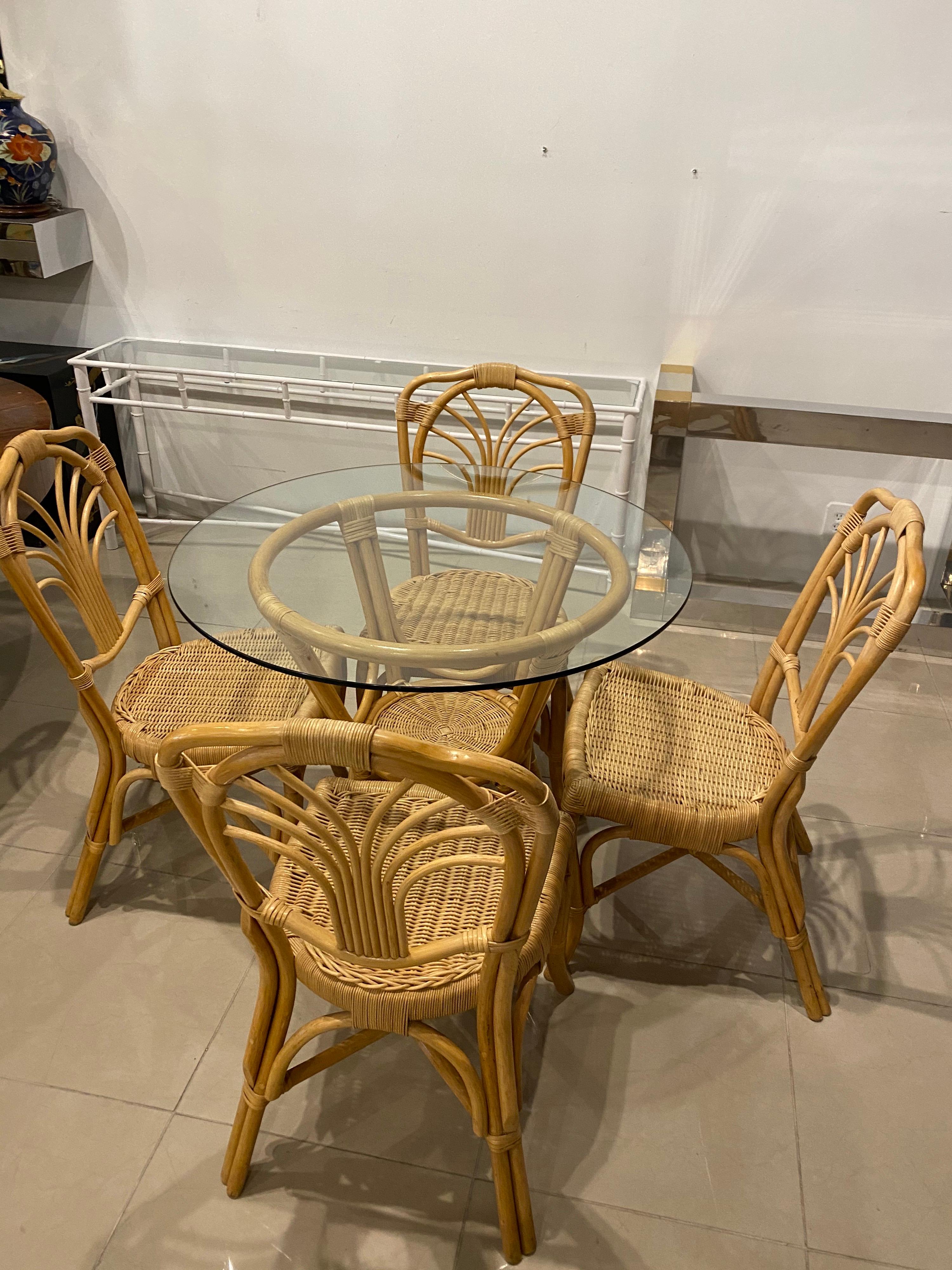 Vintage 5 Piece Rattan & Wicker Dining Set Table & Chairs Dinette 4