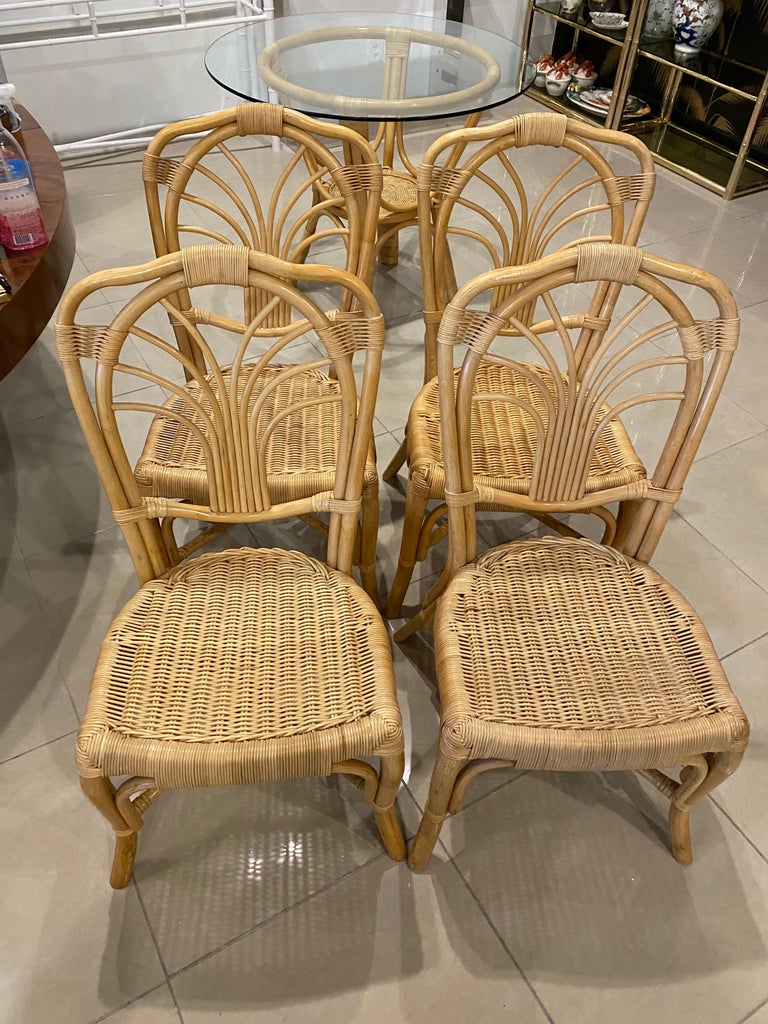 Vintage 5 Piece Rattan and Wicker Dining Set Table and Chairs
