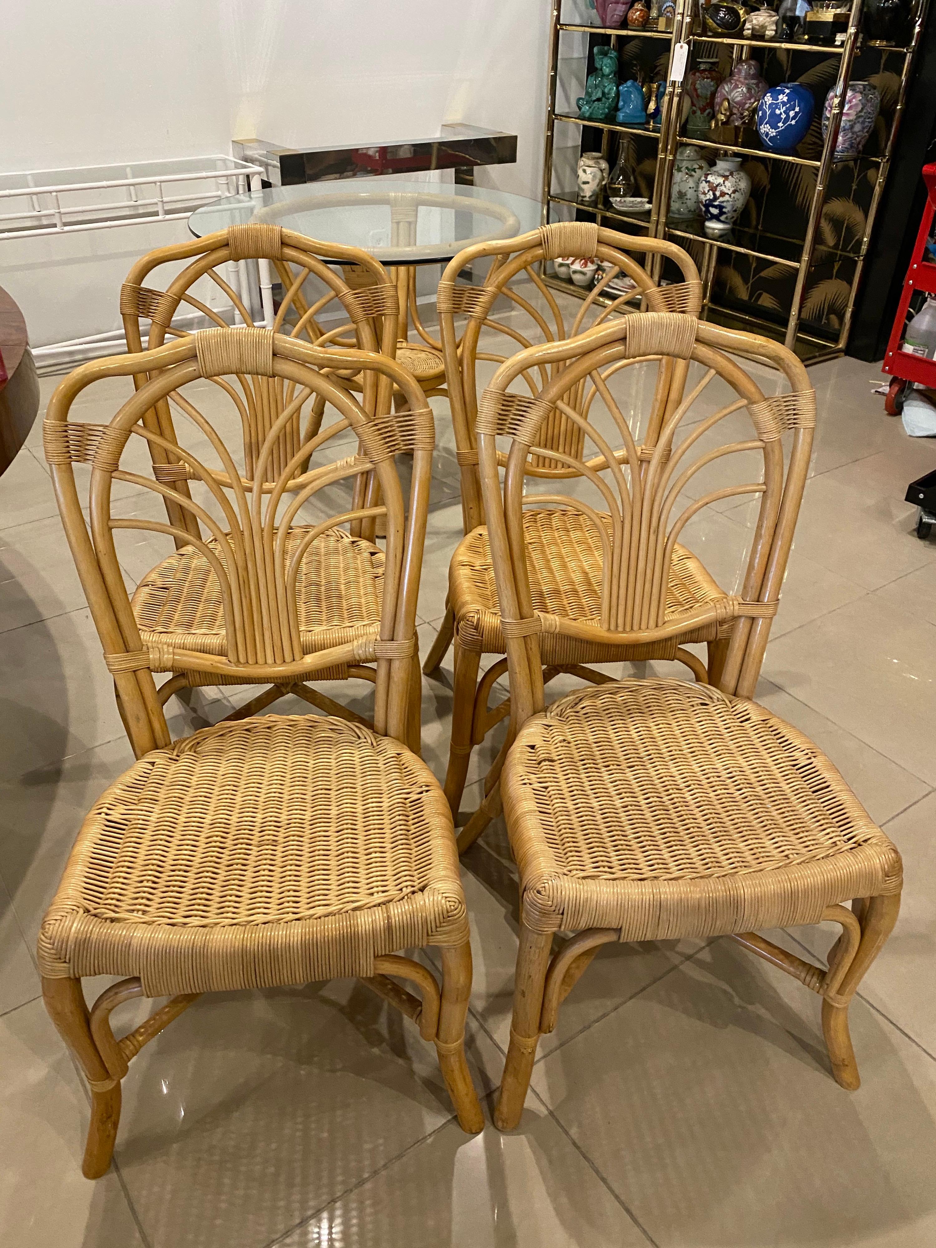 Vintage 5 Piece Rattan & Wicker Dining Set Table & Chairs Dinette In Good Condition In West Palm Beach, FL