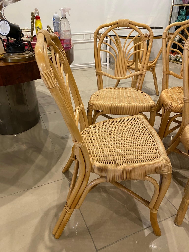 Vintage 5 Piece Rattan and Wicker Dining Set Table and Chairs Dinette For Sale at 1stDibs