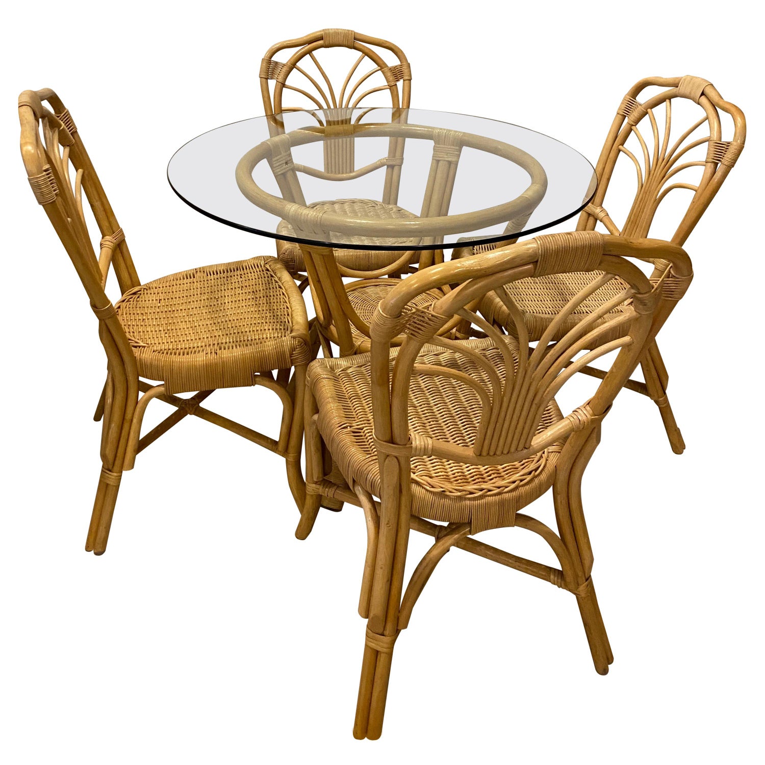 Restored Rattan 3-Strand "Hour Glass" Dining Table and Chairs Dining Set  For Sale at 1stDibs