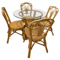 Vintage 5 Piece Rattan & Wicker Dining Set Table & Chairs Dinette