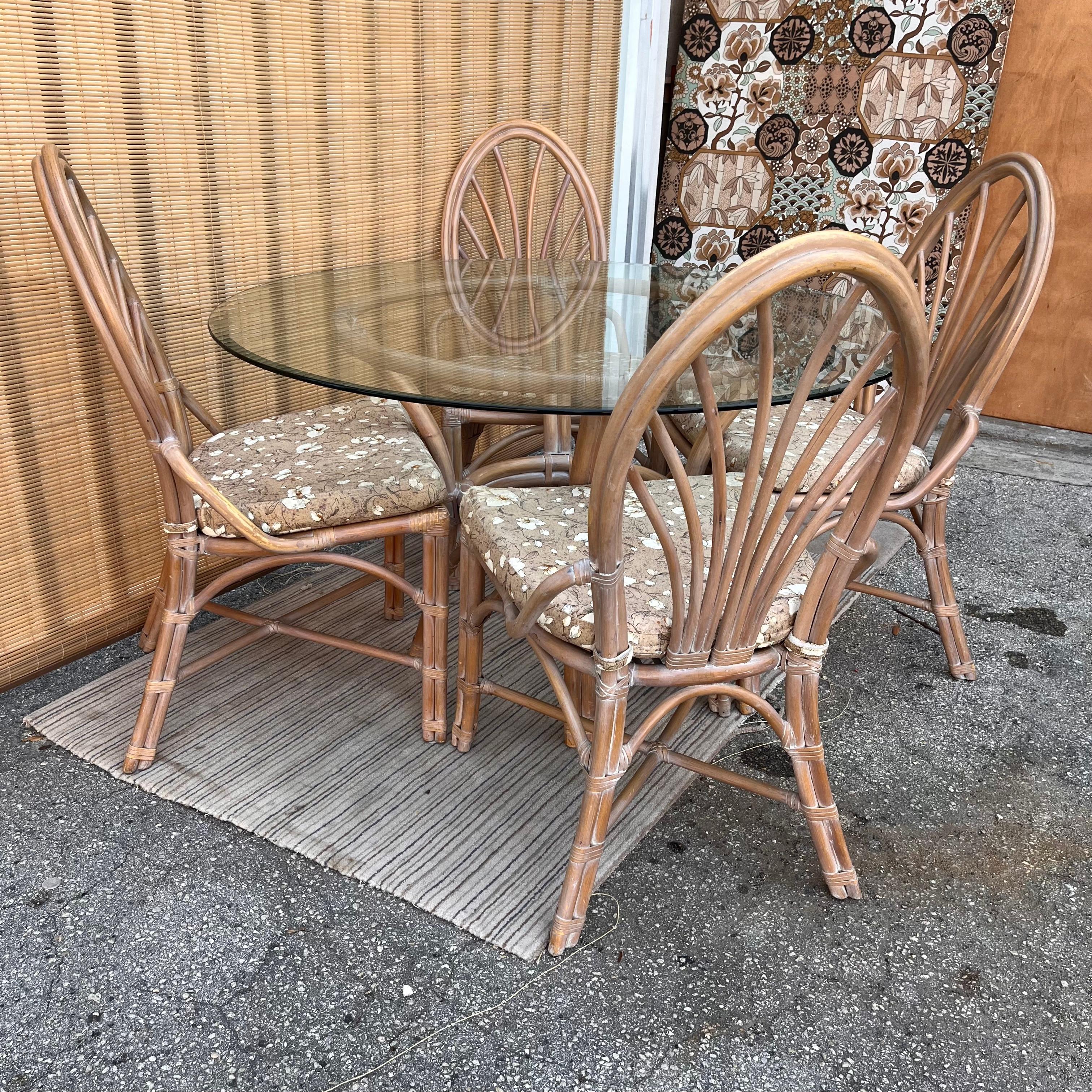 Vintage 5 Pieces Coastal Style Rattan Dining Set in the McGuire's Manner For Sale 8