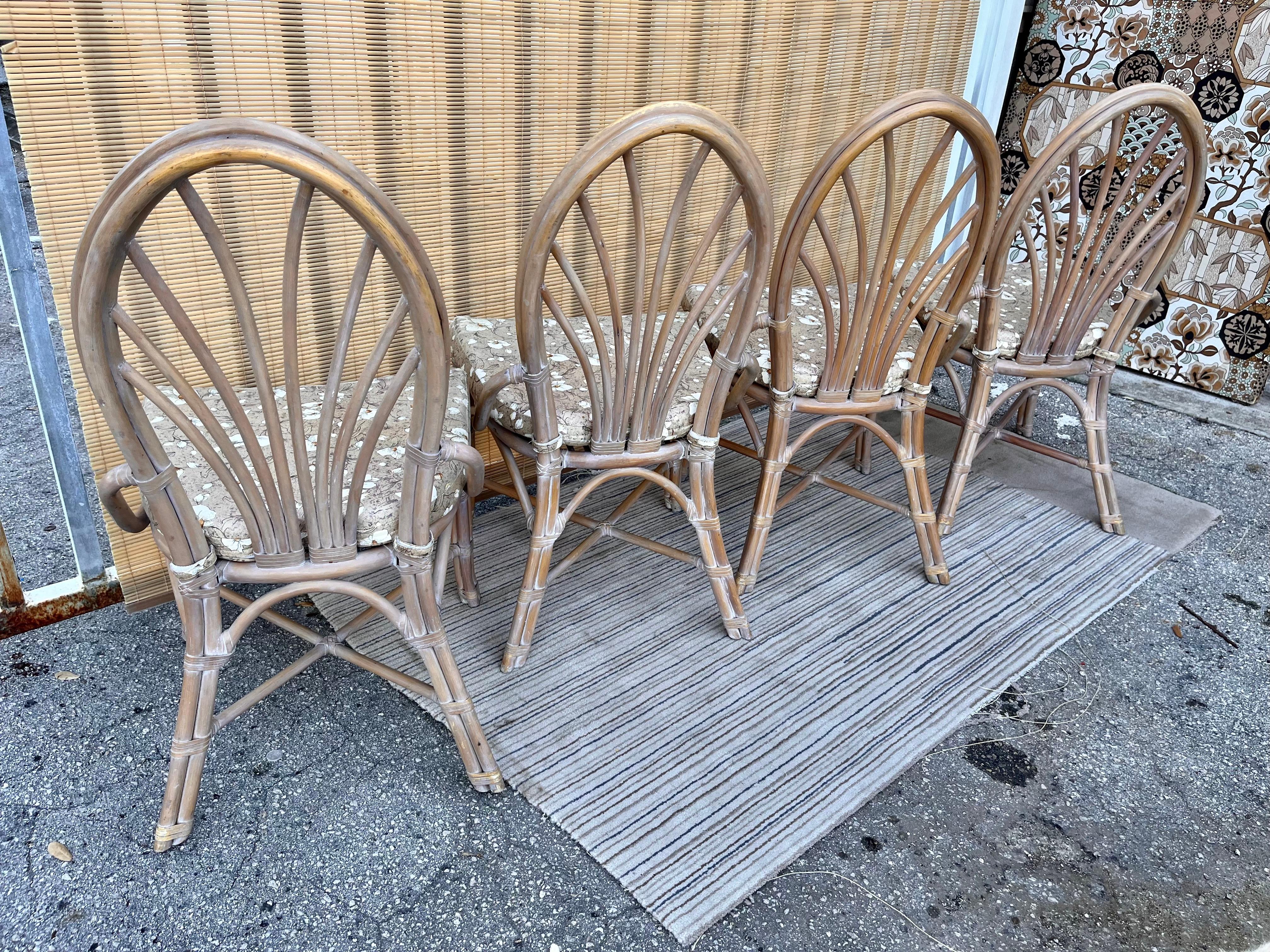 Hollywood Regency Vintage 5 Pieces Coastal Style Rattan Dining Set in the McGuire's Manner For Sale
