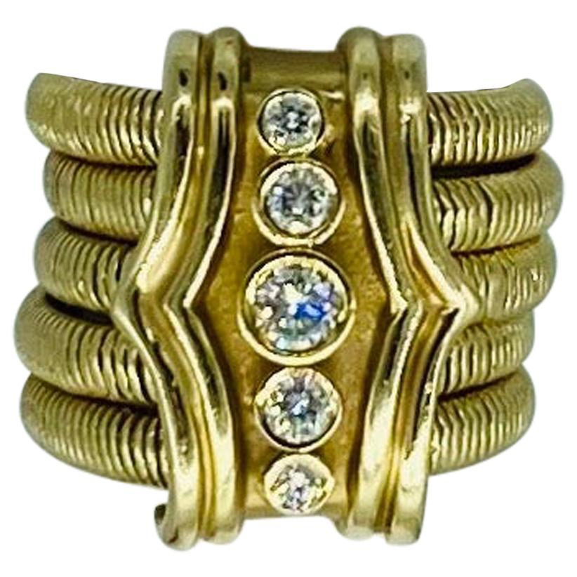 Vintage 5-Row Diamond Cocktail Band Ring 14k Gold For Sale