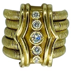 Vintage 5-Row Diamond Cocktail Band Ring 14k Gold