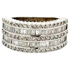 5 Row Runder und Baguette Diamant Statement Goldband Vintage Ring