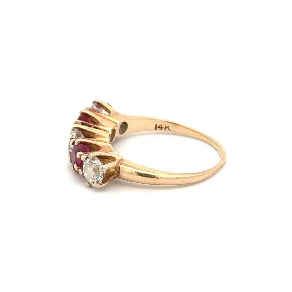 Women's Vintage 5 Stone Old European Cut Diamond and Ruby Gold Band Ring For Sale
