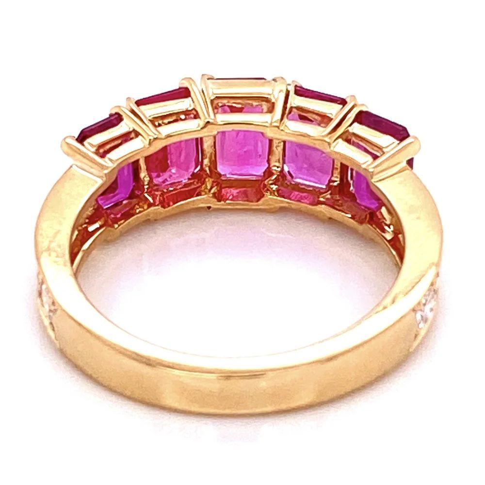 Women's Vintage 5-Stone Ruby and Diamond Gold Band Ring Estate Fine Jewelry For Sale