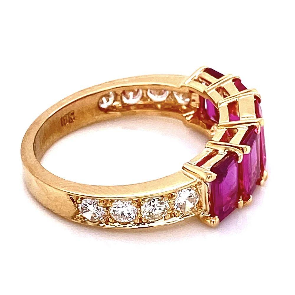 Vintage 5-Stone Ruby and Diamond Gold Band Ring Estate Fine Jewelry For Sale 1