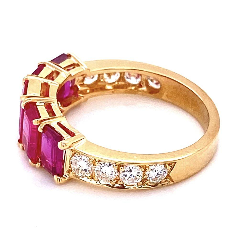 Vintage 5-Stone Ruby and Diamond Gold Band Ring Estate Fine Jewelry For Sale 3