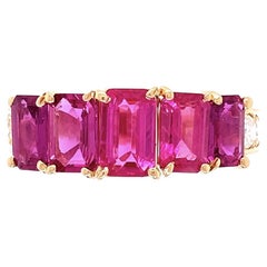 Vintage 5-Stone Ruby and Diamond Gold Band Ring Estate Fine Jewelry