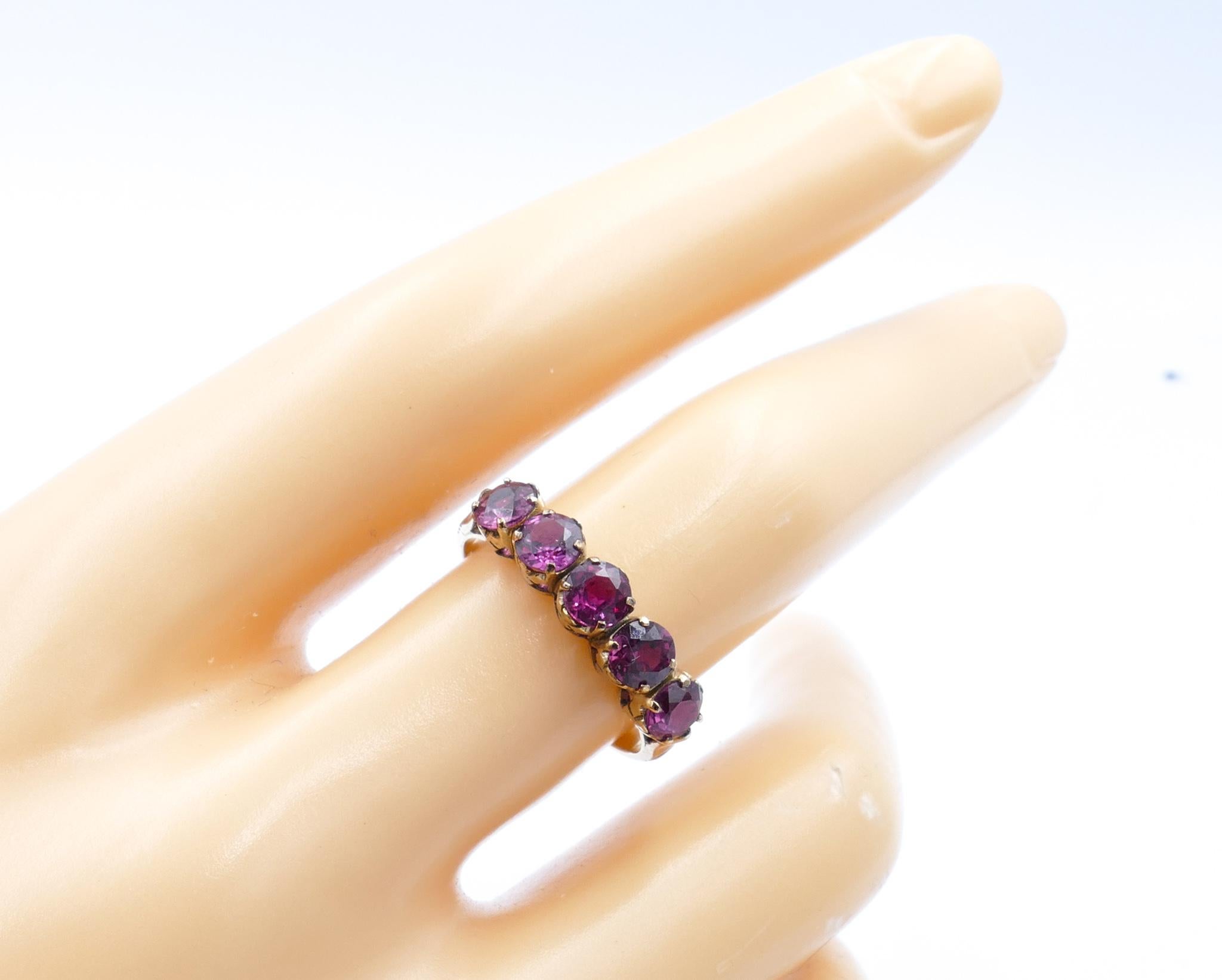 Vintage 5 Stone Ruby Half Hoop Ring In Excellent Condition For Sale In Splitter's Creek, NSW