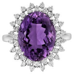 Anello Ballerina d'epoca con ametista da 50 carati e diamante da 6 carati  In platino, misura 7.5