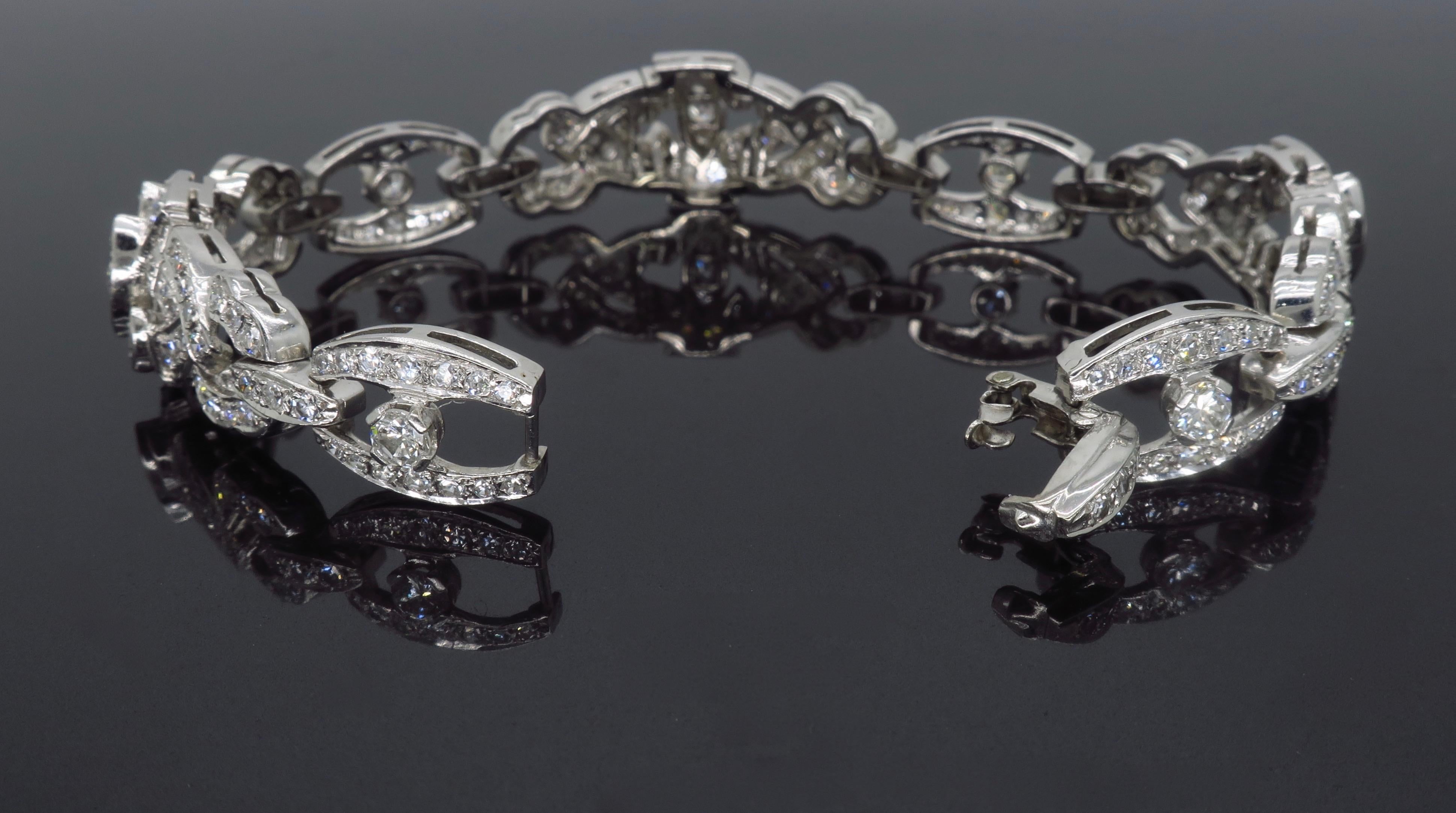 Vintage 5.00 Carat Diamond Link Bracelet In Excellent Condition In Webster, NY