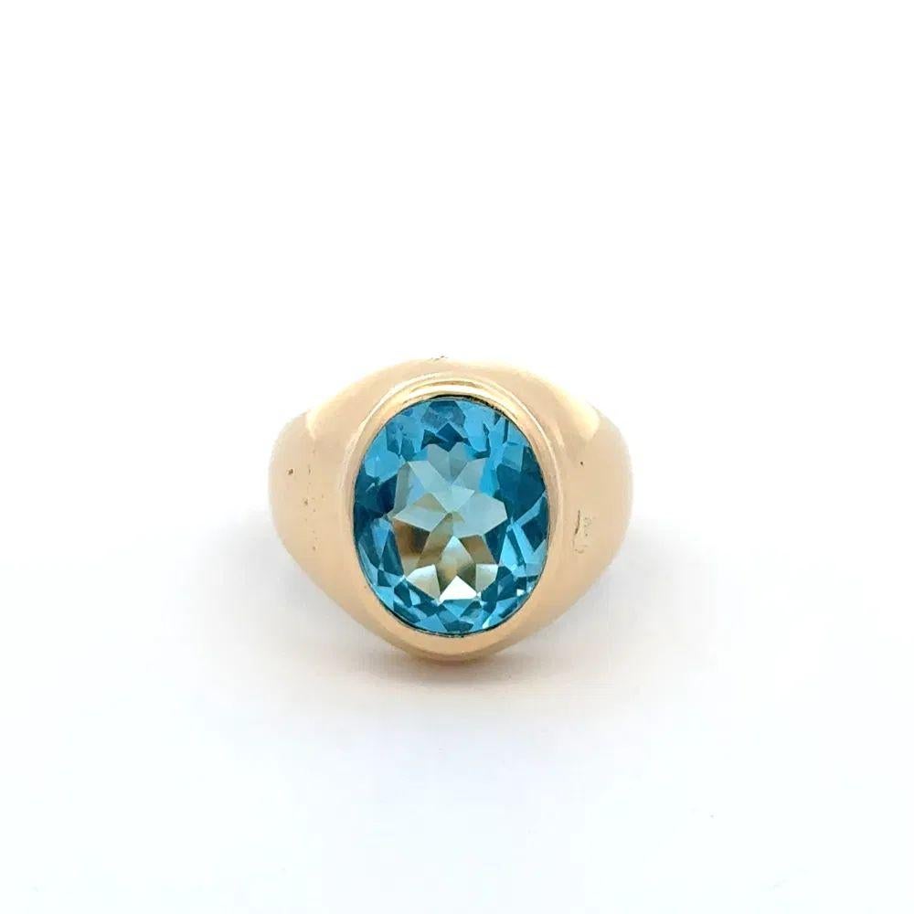 Taglio ovale Anello d'oro solitario con castone da 5,00 carati di topazio blu ovale vintage in vendita