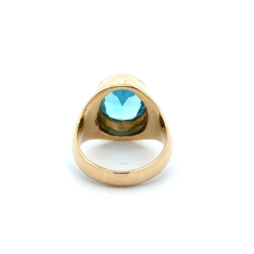 Anello d'oro solitario con castone da 5,00 carati di topazio blu ovale vintage In condizioni ottime in vendita a Montreal, QC