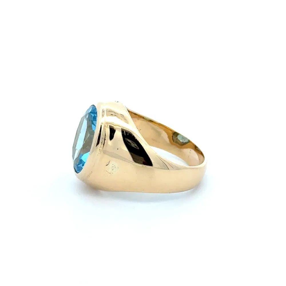 da uomo o donna Anello d'oro solitario con castone da 5,00 carati di topazio blu ovale vintage in vendita