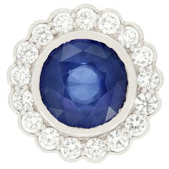 Anello vintage con zaffiro e diamante a raggiera da 5,00 carati, circa anni '70