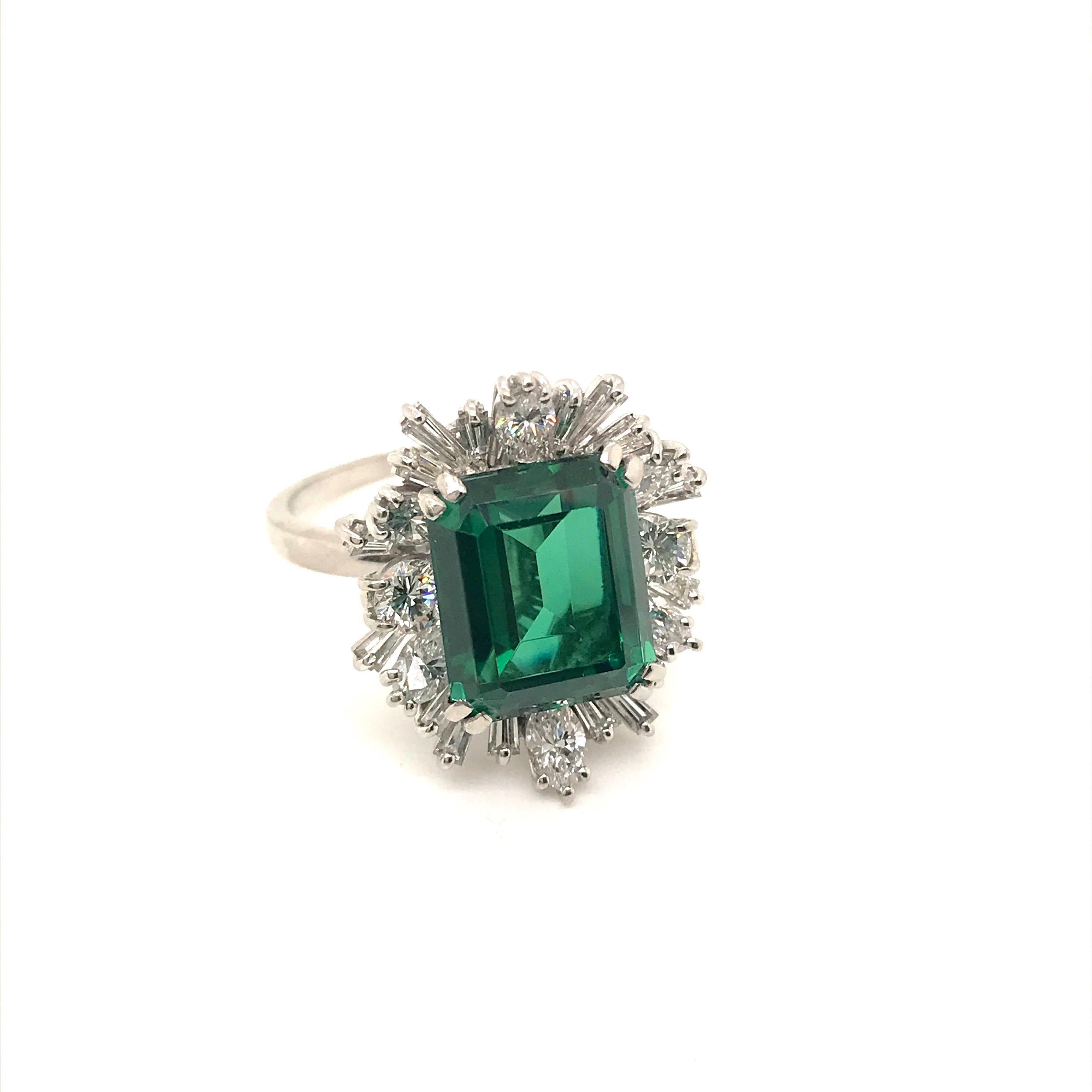Emerald Cut Vintage 5.00 Carat Tourmaline Diamond Gold Ring