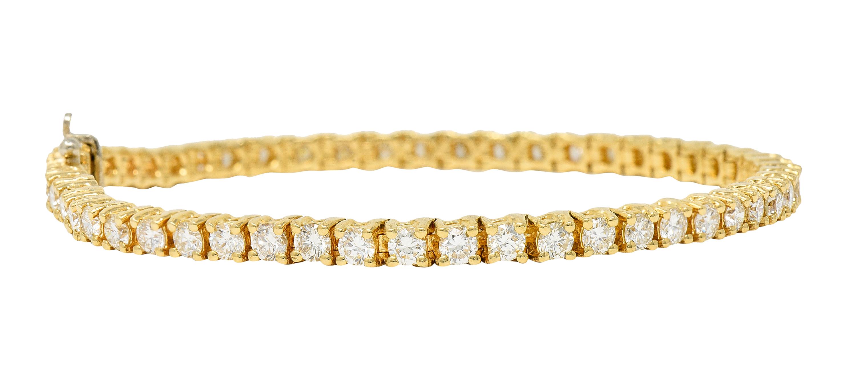 Contemporary Vintage 5.00 Carats Diamond 14 Karat Yellow Gold Vintage Tennis Bracelet