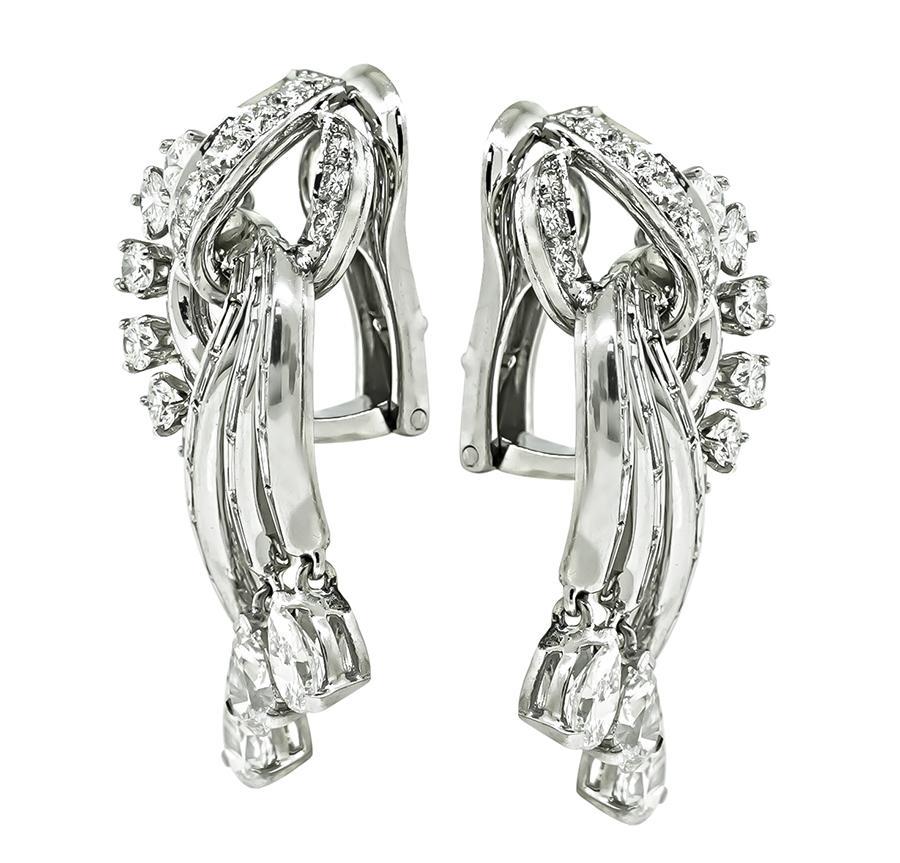 Pendientes vintage de diamantes de 5,00 ct Corte pera en venta