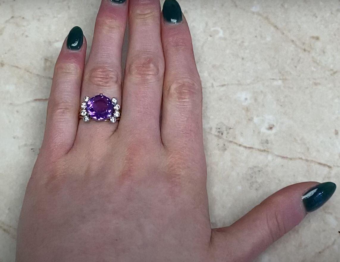 Vintage 5.00ct Round Cut Natural Amethyst Cocktail Ring, 18k Yellow Gold  For Sale 5
