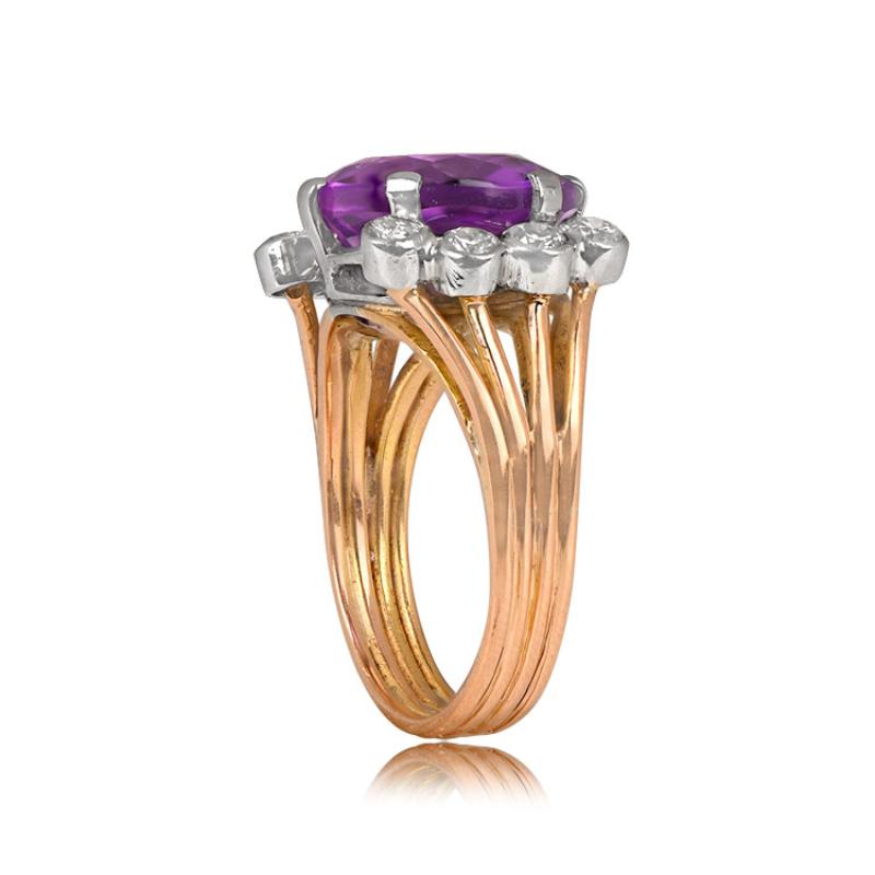 Retro Vintage 5.00ct Round Cut Natural Amethyst Cocktail Ring, 18k Yellow Gold  For Sale