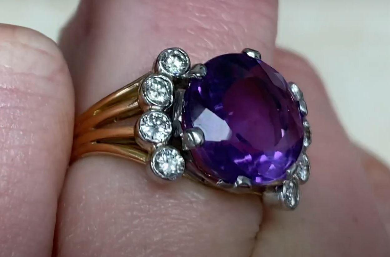 Vintage 5.00ct Round Cut Natural Amethyst Cocktail Ring, 18k Yellow Gold  For Sale 1