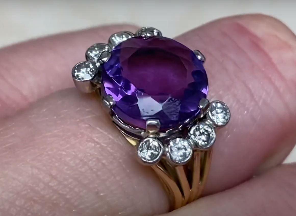 Vintage 5.00ct Round Cut Natural Amethyst Cocktail Ring, 18k Yellow Gold  For Sale 2