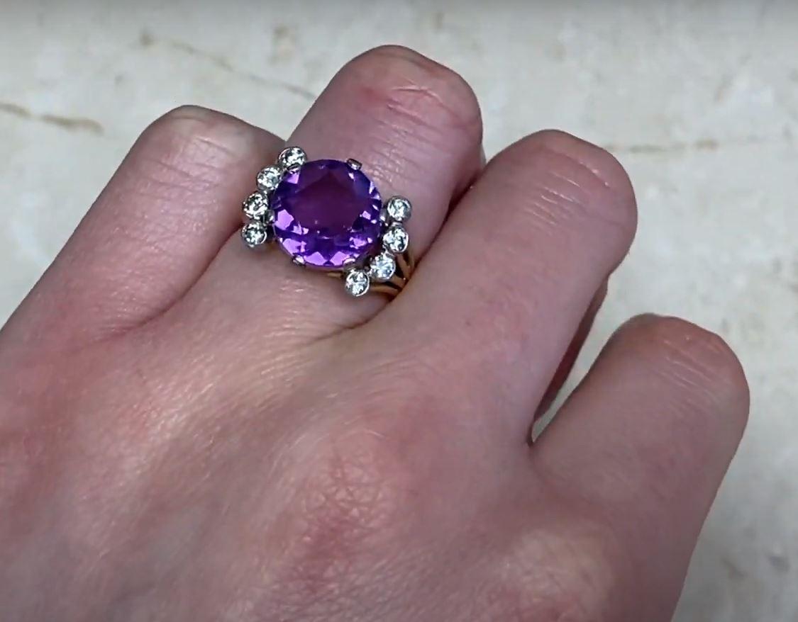 Vintage 5.00ct Round Cut Natural Amethyst Cocktail Ring, 18k Yellow Gold  For Sale 4