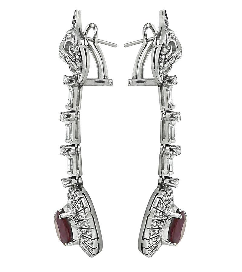 Oval Cut Vintage 5.00ct Ruby 2.50ct Diamond Drop Earrings For Sale