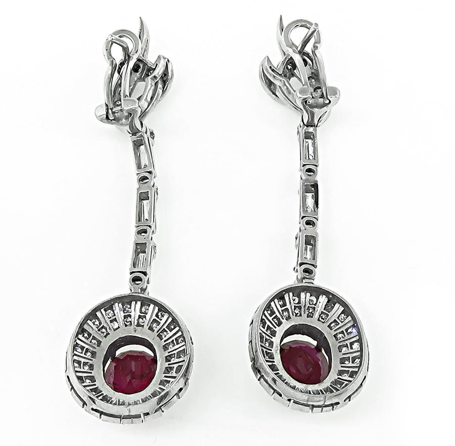 Vintage 5.00ct Ruby 2.50ct Diamond Drop Earrings In Good Condition For Sale In New York, NY