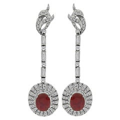 Pendants d'oreilles Vintage 5.00ct Rubis 2.50ct Diamant